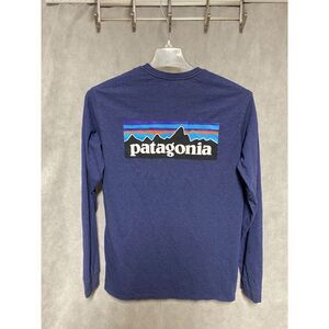 Patagonia Shirt Men M Blue Long Sleeve Responsibili Tee Spell Out Logo Crew Neck